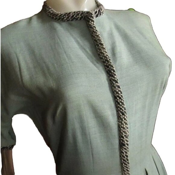 Vintage Womens MCM Dress 40s 50s 6/8 Pleated Baby Blue Rayon Pencil Sock Hop - Picture 3 of 12